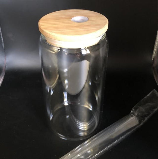 Glass Can Glass with bamboo lid 12oz