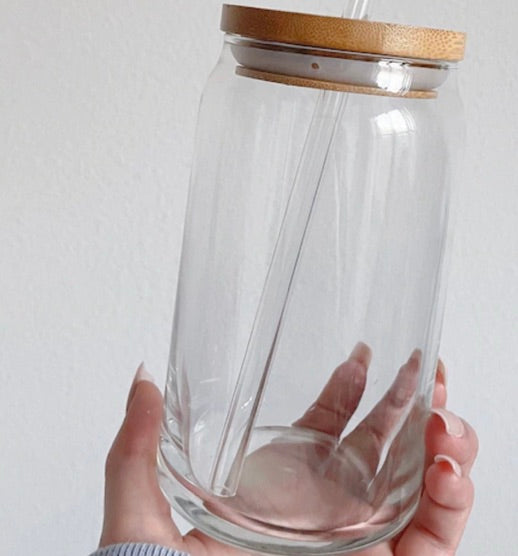 Glass Can Glass with bamboo lid 12oz